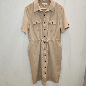 Appleseed Midi Dress Women's Size 12P Tan Midi Lightweight Button Up